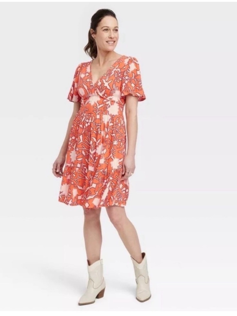 Target Knox Rose Orange Tiered Flutter sleeve Dress Boho Summer